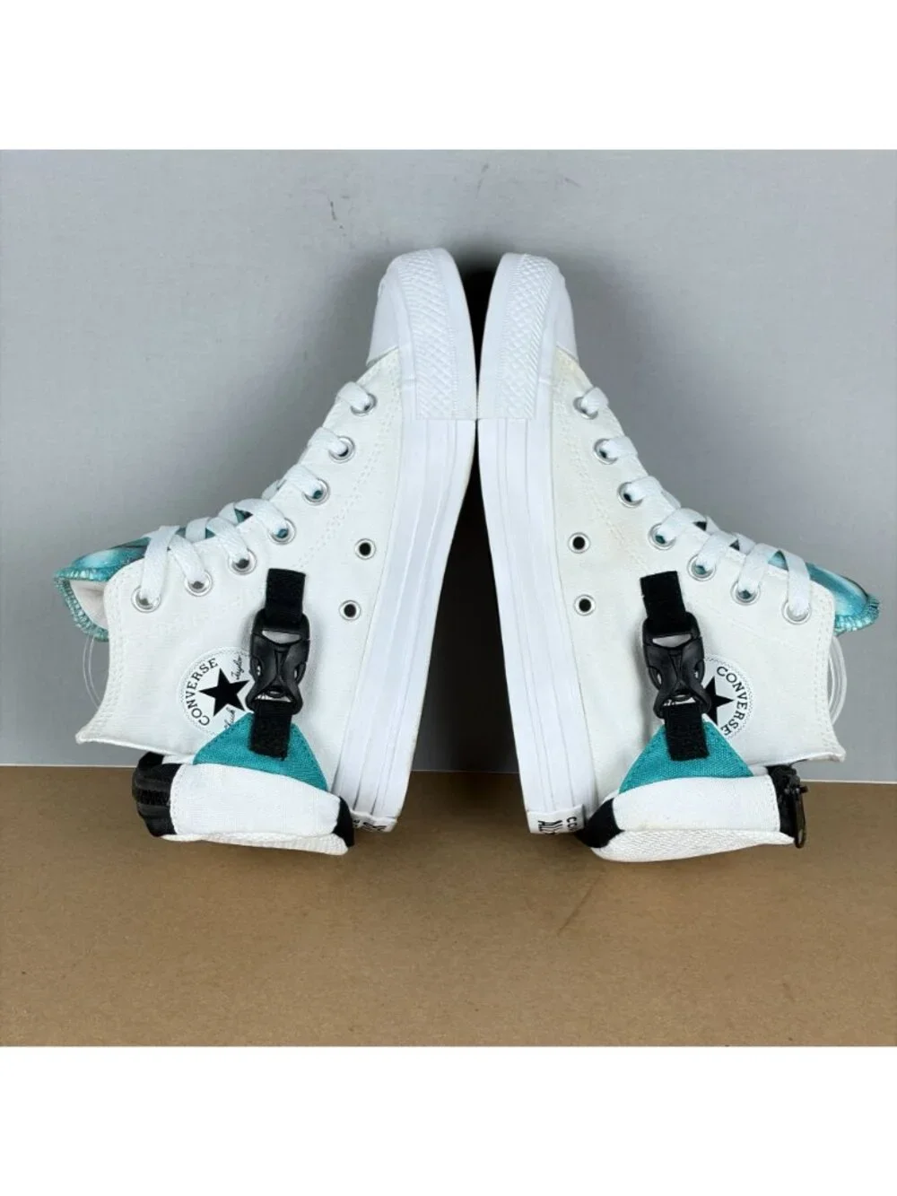 Converse Chuck Taylor All Star Buckle Up High Top Shoes Womens 5 White Teal